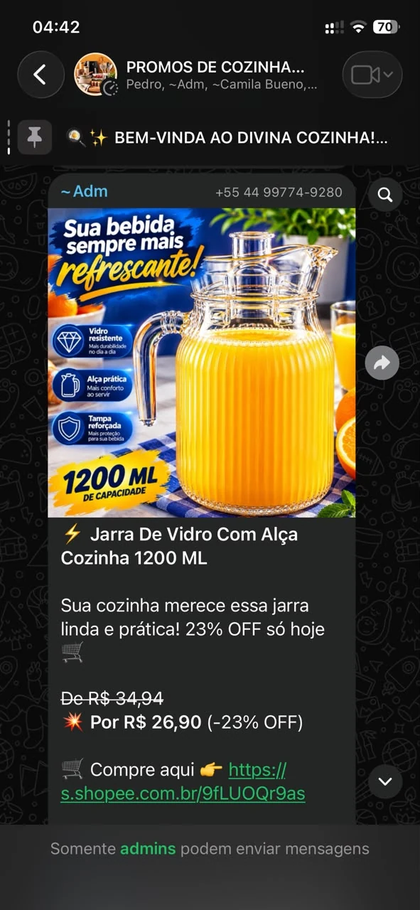 Captura real de uma oferta publicada no grupo de WhatsApp