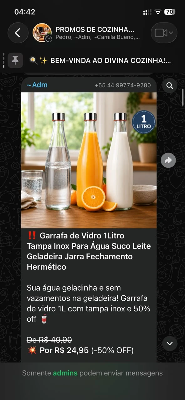 Captura real de uma oferta publicada no grupo de WhatsApp