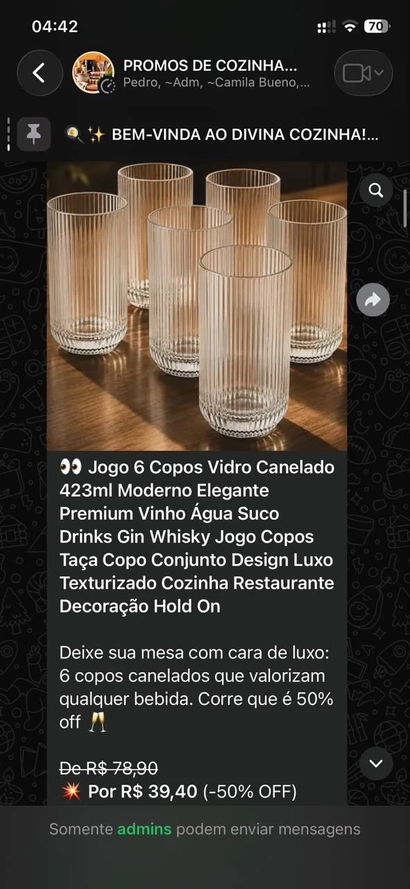 Captura real de uma oferta publicada no grupo de WhatsApp